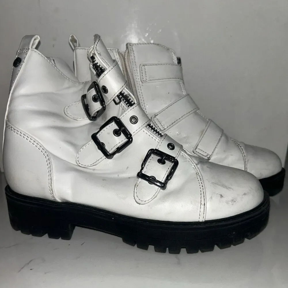 Steve Madden Platforms Girls White Boots Buckles Size 2